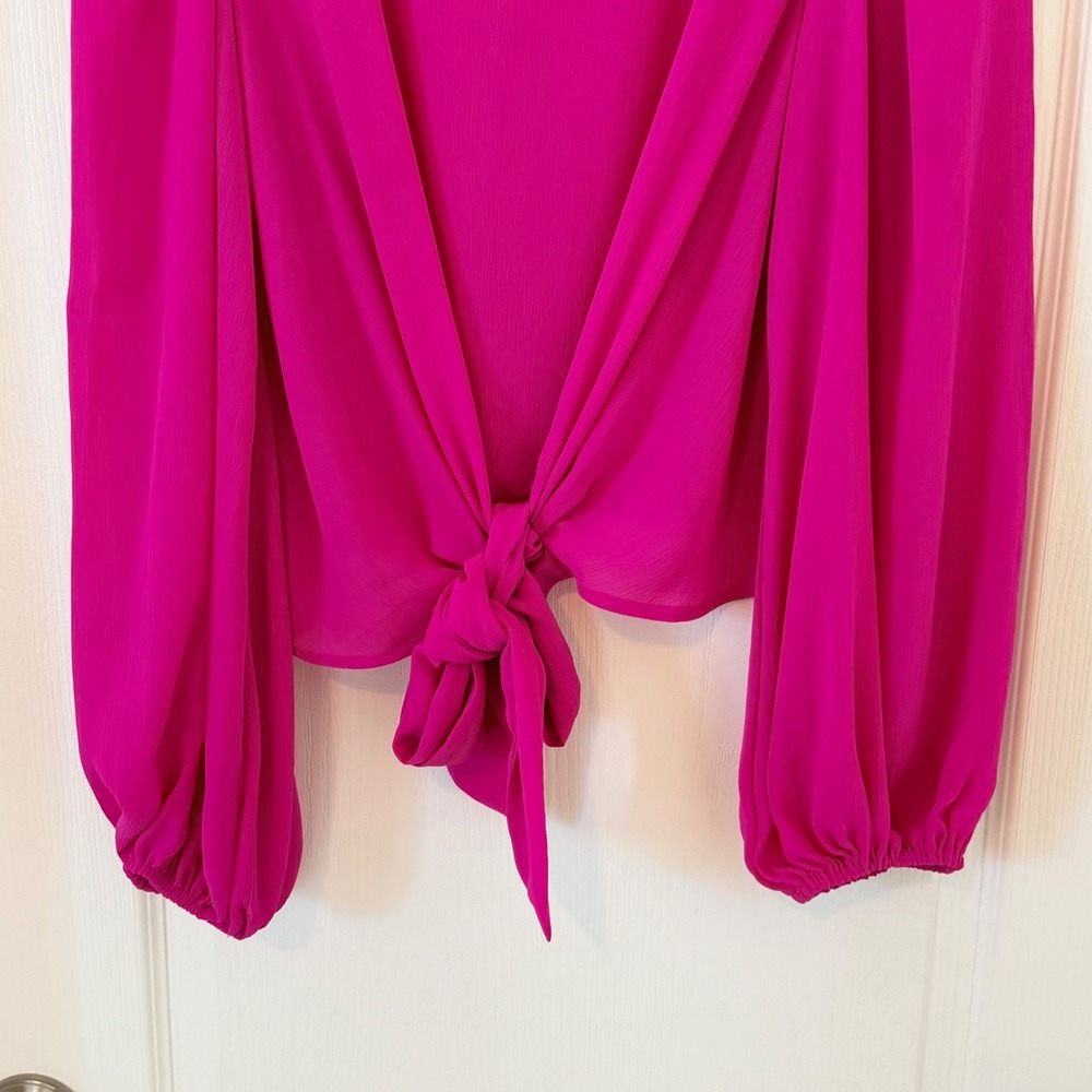 VICI Magenta Tie Front Balloon Sleeve Blouse AT1877 Medium Barbiecore Boho Pink - Picture 4 of 10